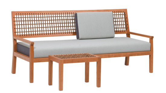 Sofa Natú with footstool in cherry, Japandi, Sofa, Bank, Couch, Sofa-Bank, Ledergeflecht, Lederrücken, Nussbaum Bank, Nussbaum Sofa, Daybed, Lounge Bank, Lounge Sofa